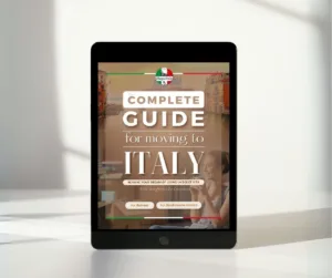 Cover of the MagicItaly PDF guide for moving to Italy, featuring a suitcase, Italian flag, and checklists.