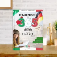 German-Italian PlannerBook cover featuring learning sections and Italian phrases.