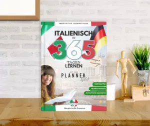 German-Italian PlannerBook cover featuring learning sections and Italian phrases.
