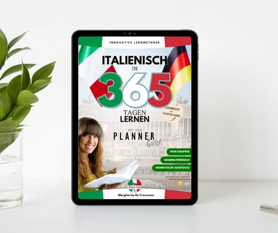 Digital version of the German-Italian PlannerBook displayed on a tablet.